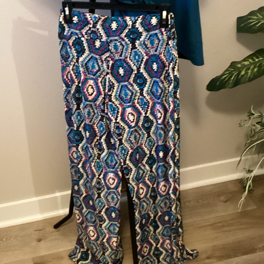 Shosho Teal and Multicolor Wide Leg Pants